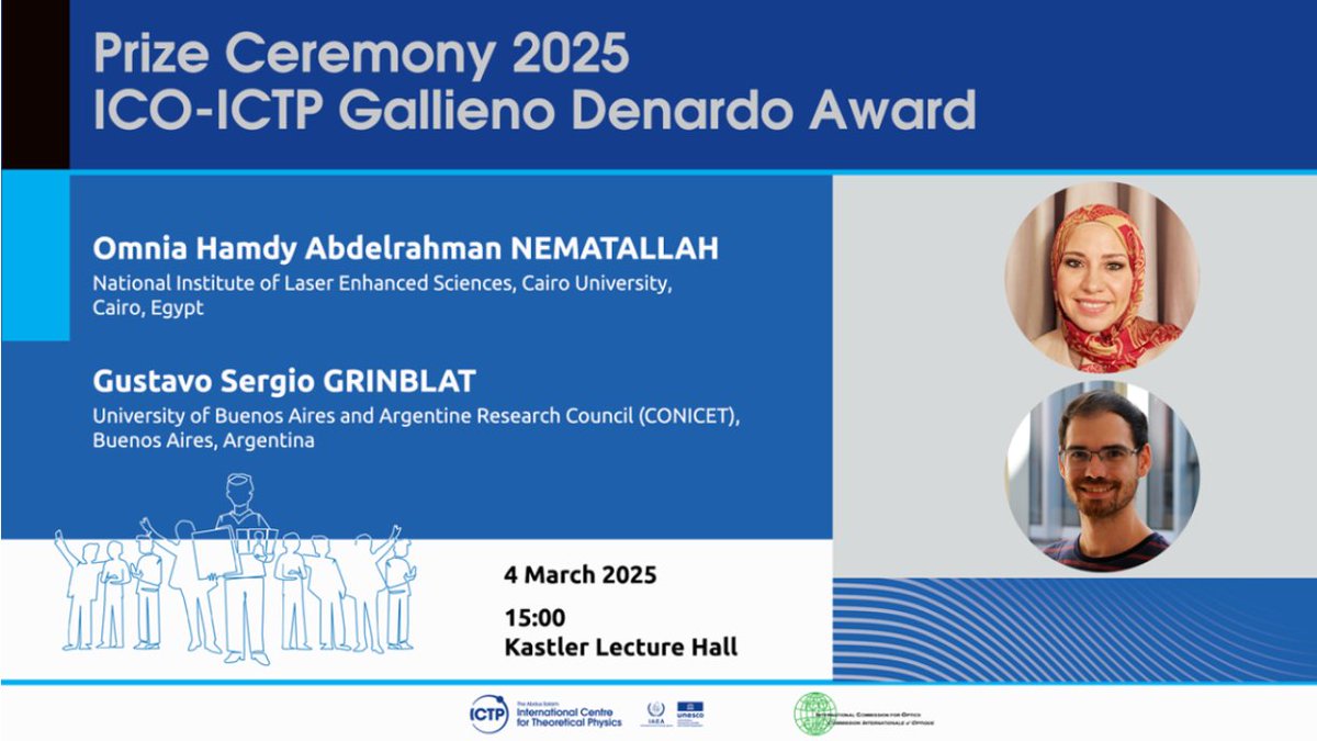 Andrea Bragas 💚 (@abragasok) on Twitter photo Congratulations to <a href="/GrinblatGustavo/">Gustavo Grinblat</a> for the <a href="/ictpnews/">ICTP</a> Denardo 2025 Award !!! Pride for <a href="/Fisica_UBA/">Física UBA</a> and our beloved <a href="/Exactas_UBA/">Exactas UBA</a>, a public university, science at the best quality.
Broadcast will be at youtube.com/live/DnKEpDlfr…
ictp.it/news/2025/2/20… Congratulations to <a href="/GrinblatGustavo/">Gustavo Grinblat</a> for the <a href="/ictpnews/">ICTP</a> Denardo 2025 Award !!! Pride for <a href="/Fisica_UBA/">Física UBA</a> and our beloved <a href="/Exactas_UBA/">Exactas UBA</a>, a public university, science at the best quality.
Broadcast will be at youtube.com/live/DnKEpDlfr…
ictp.it/news/2025/2/20…