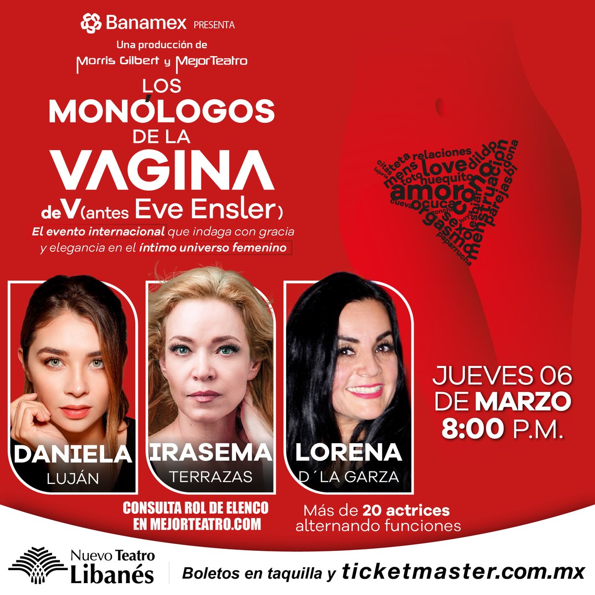 El jueves <a href="/DannyLujan/">Daniela Lujan</a>, <a href="/irasematerrazas/">𝑰𝒓𝒂𝒔𝒆𝒎𝒂 𝑻𝒆𝒓𝒓𝒂𝒛𝒂𝒔</a> y #LorenaDeLaGarza te contarán todo sobre el íntimo universo femenino en #LosMonólogosDeLaVagina. ¡No faltes!

📍 Nuevo Teatro Libanés
📆 Jueves 06 de marzo
⏰ Función a las 8:00 p.m.
🎟️ bit.ly/LosMonologosDe…