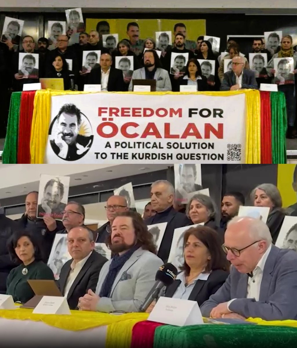 Vigil4Ocalan's tweet photo. ☀️ The latest phase of this campaign was announced one year ago at a press conference in Cologne, Germany.

At that time, no one had spoken to Abdullah Öcalan in three years. And now, he’s started a new peace process. Amazing progress! But we are not finished until he is free. 🕊️