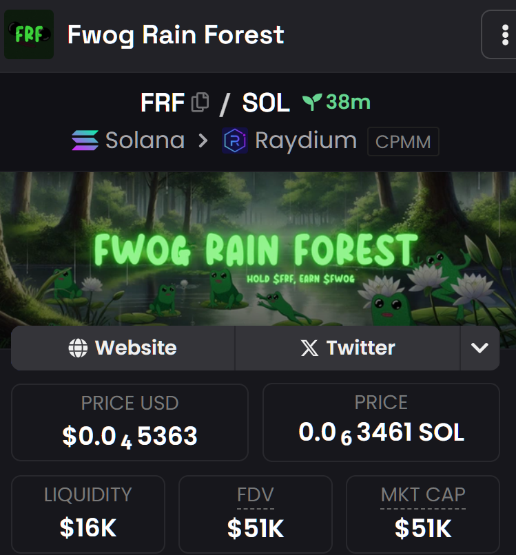 Ponzi gives $FWOG 

Fwog Rain Forest

$FRF

1328AddYCv27g2xQBh2WPhxV7GLojVxWyTUDjf4thFRF