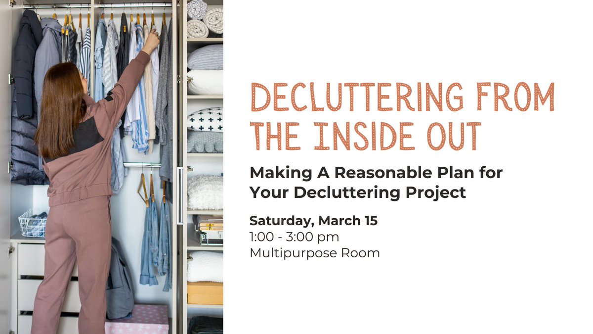 Decluttering doesn’t have to be overwhelming. Join expert Debby King for a supportive workshop that will help you take control of your space, one step at a time.

Sign up today ➡️ ptbolibrary-ca.libcal.com/event/3866089