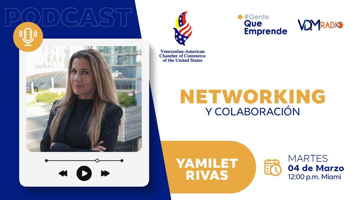 Nuestra invitada especial de esta semana en #GenteQueEmprende es Yamilet Rivas, Presidente de la Cámara de Comercio de Mujeres en Estados Unidos de América (CAMACOM). 

¡No te lo pierdas! 🌟

#Networking #Emprendimiento #Empresas #VACC
