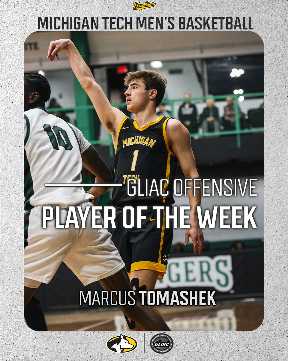 Tomashek earns fifth GLIAC Offensive Player of the Week honor of the season

In two wins last week:
🌟 averaged 25 points
🌟 17-of-31 from the field (54.8%)
🌟 7-of-17  from 3-point range (41.2%)

📝: michigantechhuskies.com/news/2025/3/3/…

#FollowTheHuskies