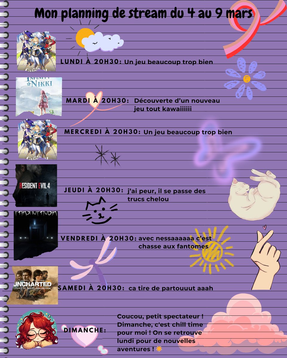 planning de la semaine