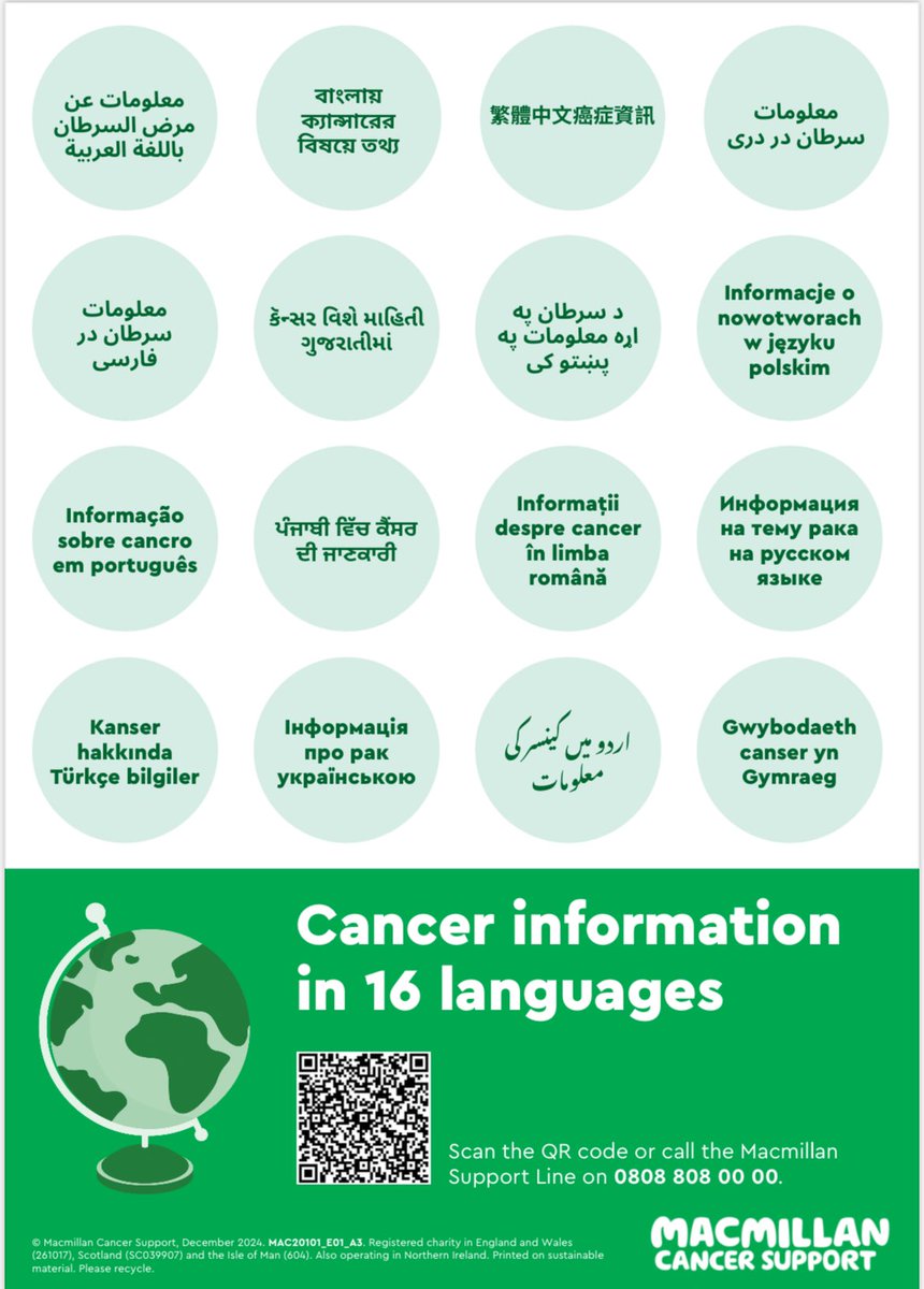 Claire Taylor (@claire_taylor22) on Twitter photo Did you know we have cancer information in 16 languages to help you <a href="/macmillancancer/">Macmillan Cancer Support</a>. You can also ask for some of our information to be translated into your language. Plus we have an interpreter service on the Macmillan Support Line: see QR code ๐ Did you know we have cancer information in 16 languages to help you <a href="/macmillancancer/">Macmillan Cancer Support</a>. You can also ask for some of our information to be translated into your language. Plus we have an interpreter service on the Macmillan Support Line: see QR code ๐