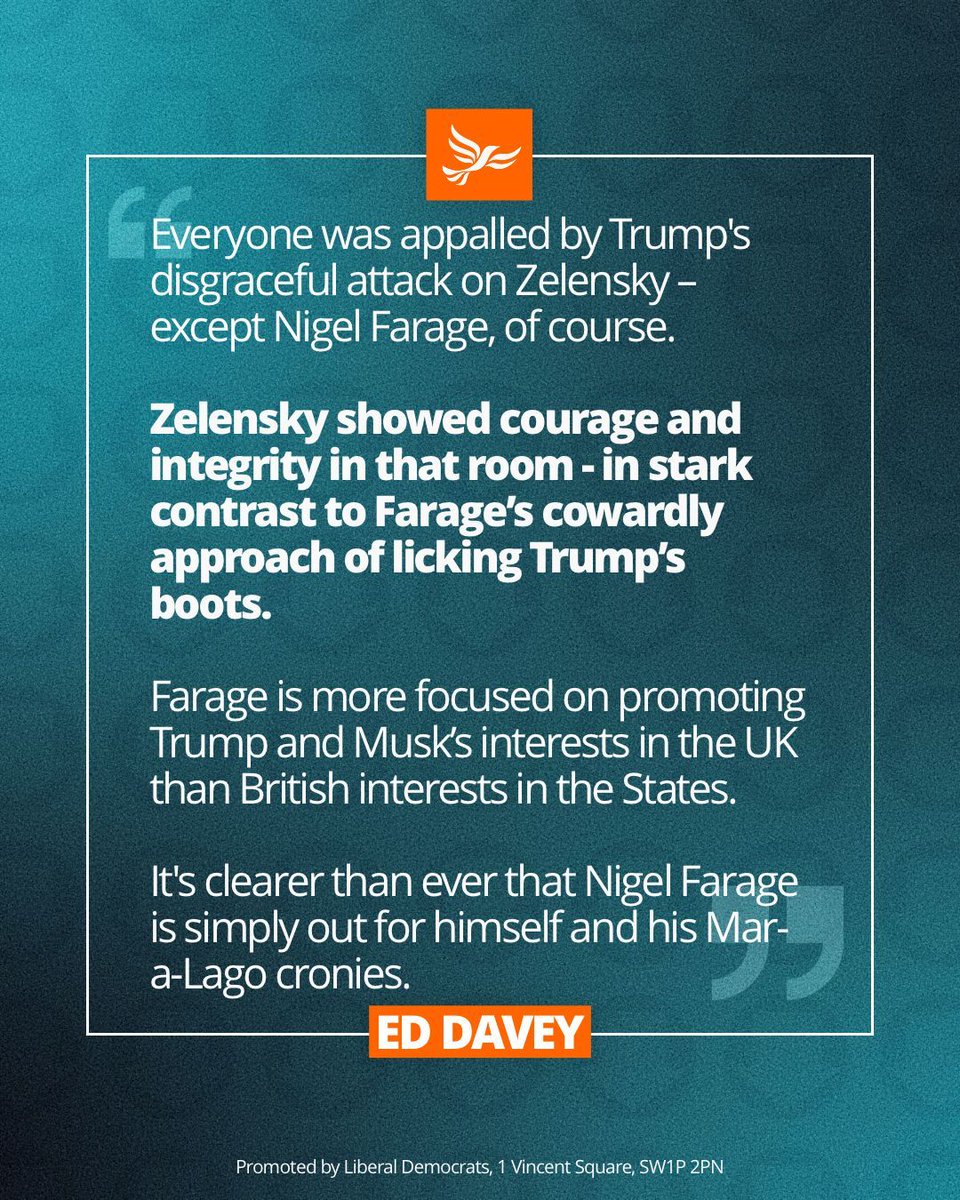Everyone was appalled by Trump's disgraceful attack on Zelensky – that is, everyone except Nigel Farage, of course. 

It's clear: Nigel Farage and Reform won't stand up for Britain and they'll never stand up against Donald Trump.