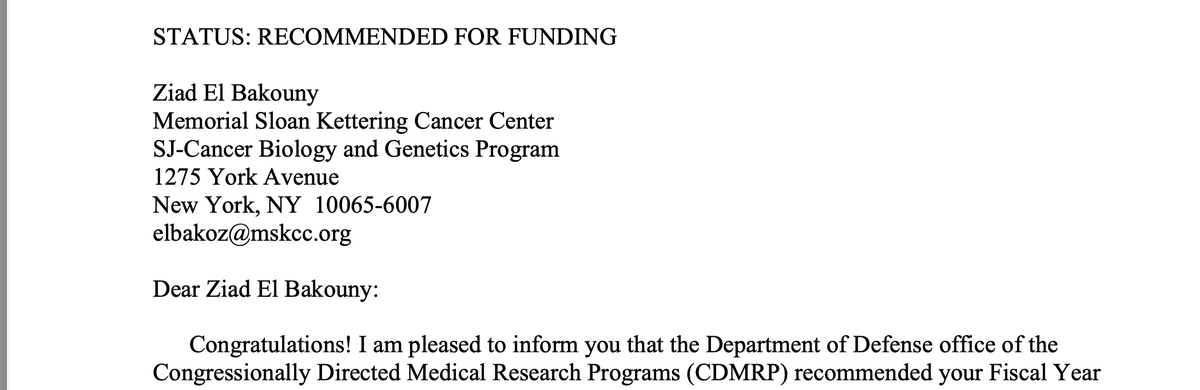 Ziad Bakouny, MD, MSc (@ziadbakouny) on Twitter photo Absolutely thrilled to receive funding through the Department of Defense's Concept Award mechanism to study mitochondrial mutations in RCC!
Very thankful to <a href="/EdReznik/">Ed Reznik</a>, Craig Thompson, and <a href="/motzermd/">Robert Motzer MD</a> & all collaborators and mentors for the support!
<a href="/MSKCancerCenter/">Memorial Sloan Kettering Cancer Center</a> <a href="/MSK_DeptOfMed/">MSK Department of Medicine</a> Absolutely thrilled to receive funding through the Department of Defense's Concept Award mechanism to study mitochondrial mutations in RCC!
Very thankful to <a href="/EdReznik/">Ed Reznik</a>, Craig Thompson, and <a href="/motzermd/">Robert Motzer MD</a> & all collaborators and mentors for the support!
<a href="/MSKCancerCenter/">Memorial Sloan Kettering Cancer Center</a> <a href="/MSK_DeptOfMed/">MSK Department of Medicine</a>