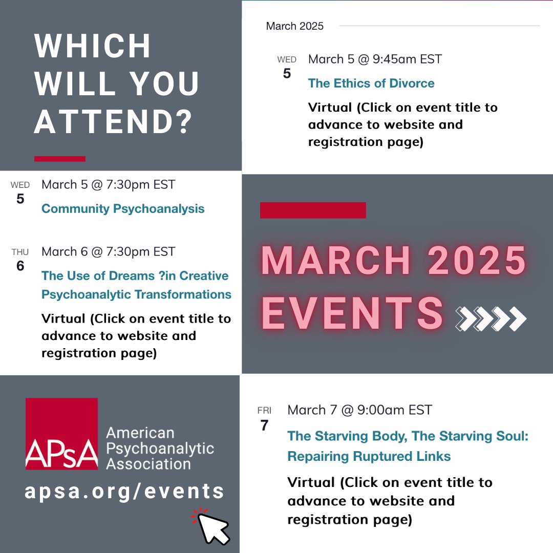 psychoanalysis_'s tweet image. March on over and sign up for budding events hosted by APsA members and affiliate organizations.
(Registering online is as easy as making these seasonal puns)

🌱apsa.org/events
#APsA #psychoanalysis #HelloMarch