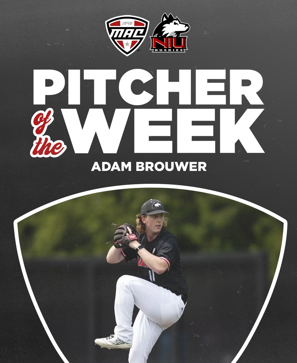 Congratulations to <a href="/AdamBrouwer2/">Adam Brouwer</a> on earning <a href="/MACSports/">MACtion</a> Pitcher of the Week after a career-high 13 strikeouts last Friday.
Adam is the first Huskie in 12 years to have at least 12 strikeouts in a game and leads the MAC in ERA (0.00) and strikeouts (23)

bit.ly/3QGHNaw