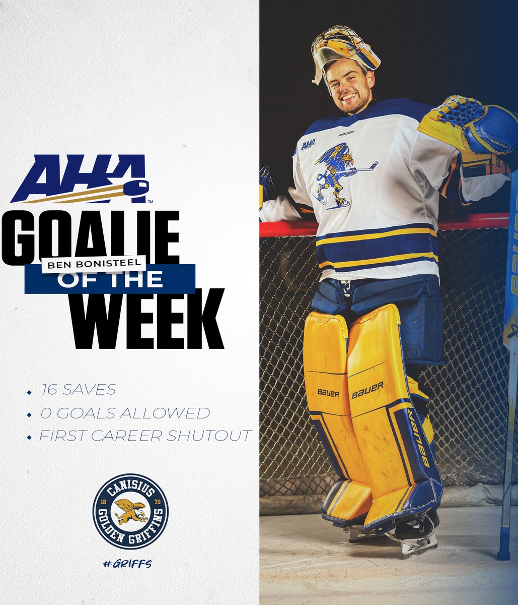 Pitching a shutout in your postseason debut? 

That's worthy of <a href="/Atlantic_Hockey/">Atlantic Hockey America</a> Goalie of the Week accolades! 

Congrats to <a href="/BenBonisteel/">Ben Bonisteel</a> 

📰 - tinyurl.com/478er7hv