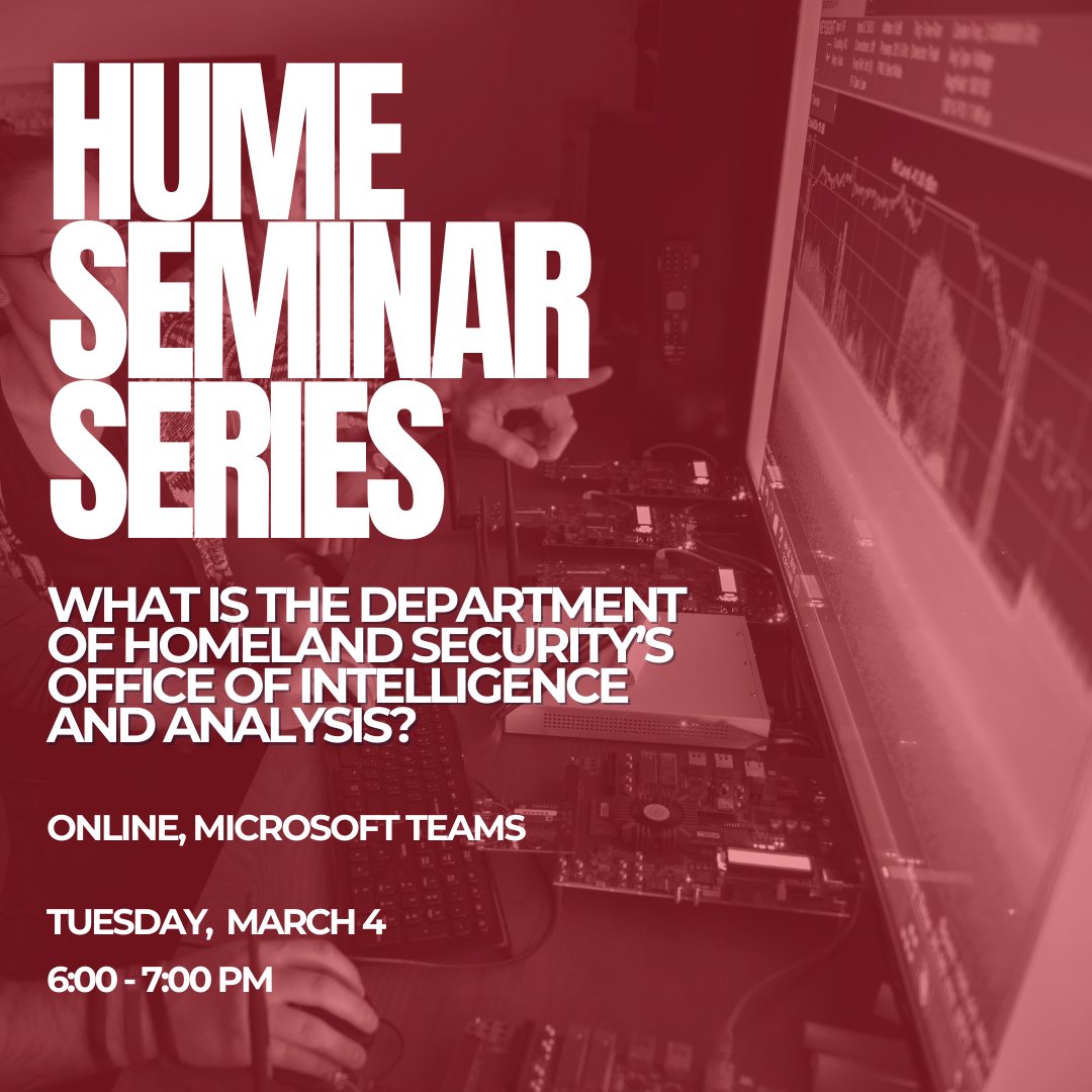 Hume Center (@humevt) on Twitter photo Join us and <a href="/DHSgov/">Homeland Security</a> virtually tomorrow March 4th at 6pm to learn more about the Office of Intelligence and Analysis (I&A)! Get the latest news on career opportunities within the I&A and gain insights through a Q&A.
Register for the event here: hume.vt.edu/engagement/eve… Join us and <a href="/DHSgov/">Homeland Security</a> virtually tomorrow March 4th at 6pm to learn more about the Office of Intelligence and Analysis (I&A)! Get the latest news on career opportunities within the I&A and gain insights through a Q&A.
Register for the event here: hume.vt.edu/engagement/eve…