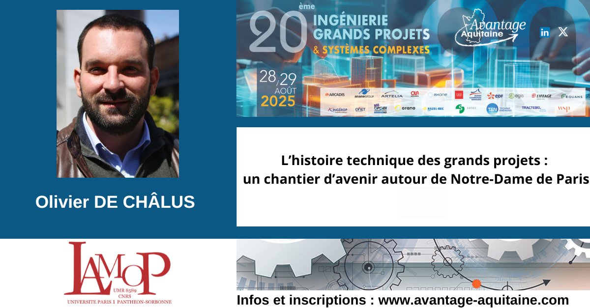 Lors d' #IGPSC20, <a href="/OdeChalus/">Olivier de Châlus</a>, Dr en histoire - chercheur associé, au <a href="/labo_lamop/">Laboratoire LaMOP</a> , abordera la question de l’histoire des techniques dans le cadre d’une communication intitulée « L’#histoire #technique des #grands #projets, un #chantier d'#avenir autour de <a href="/notredameparis/">Cathédrale Notre-Dame de Paris</a> »