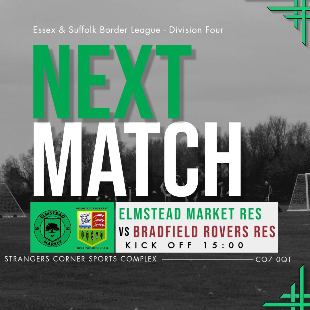 Elmstead_Market's tweet image. This weekend!
The Firsts look to bounce back from Saturdays disappointment hosting Flitch
The reserves are back home and host Bradfield Rovers
Good luck lads馃挌馃枻
#emfc #coye #football #nonleague #oneclub