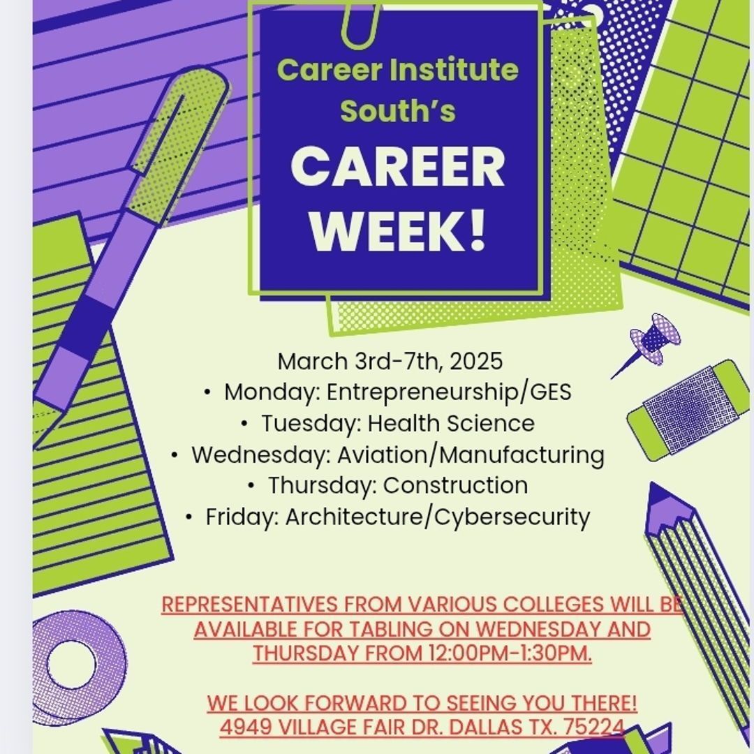 Career Week is here at Career Institute South! An exciting week of career exploration, guest speakers, and hands-on experiences to help shape your future. Don’t miss this opportunity to connect, learn, and grow! #CareerWeek #FutureReady #CareerInstituteSouth
