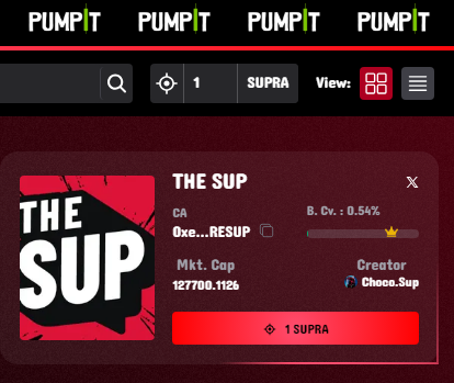 choc0_sup's tweet image. In case you didn't know Supra Apes Tribe has an Official token on .Pumpit.pro

90% of transaction fees generated will be used to BUY BACK $SUP— fueling the token price.

Join the tribe now and let's pump it to Dexlyn Labs!

#SupraApesTribe #PumpItPro #DeFiRevolution