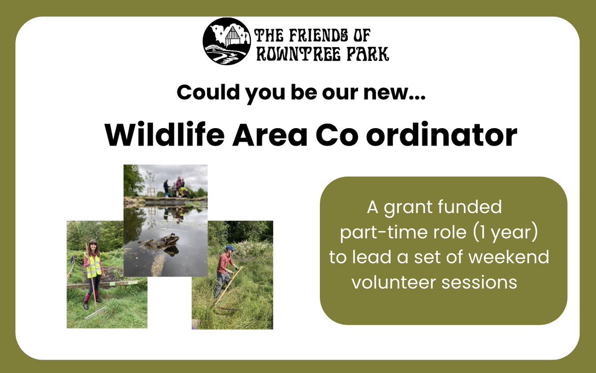 We’re looking for a passionate individual to lead volunteer sessions in the Wildlife Area at Rowntree Park, York!

🌱 Help enhance biodiversity &amp; create a thriving habitat
👥 Lead and inspire a team of volunteers

A freelance temporary role. 
rowntreepark.org.uk/wildlife-area-…