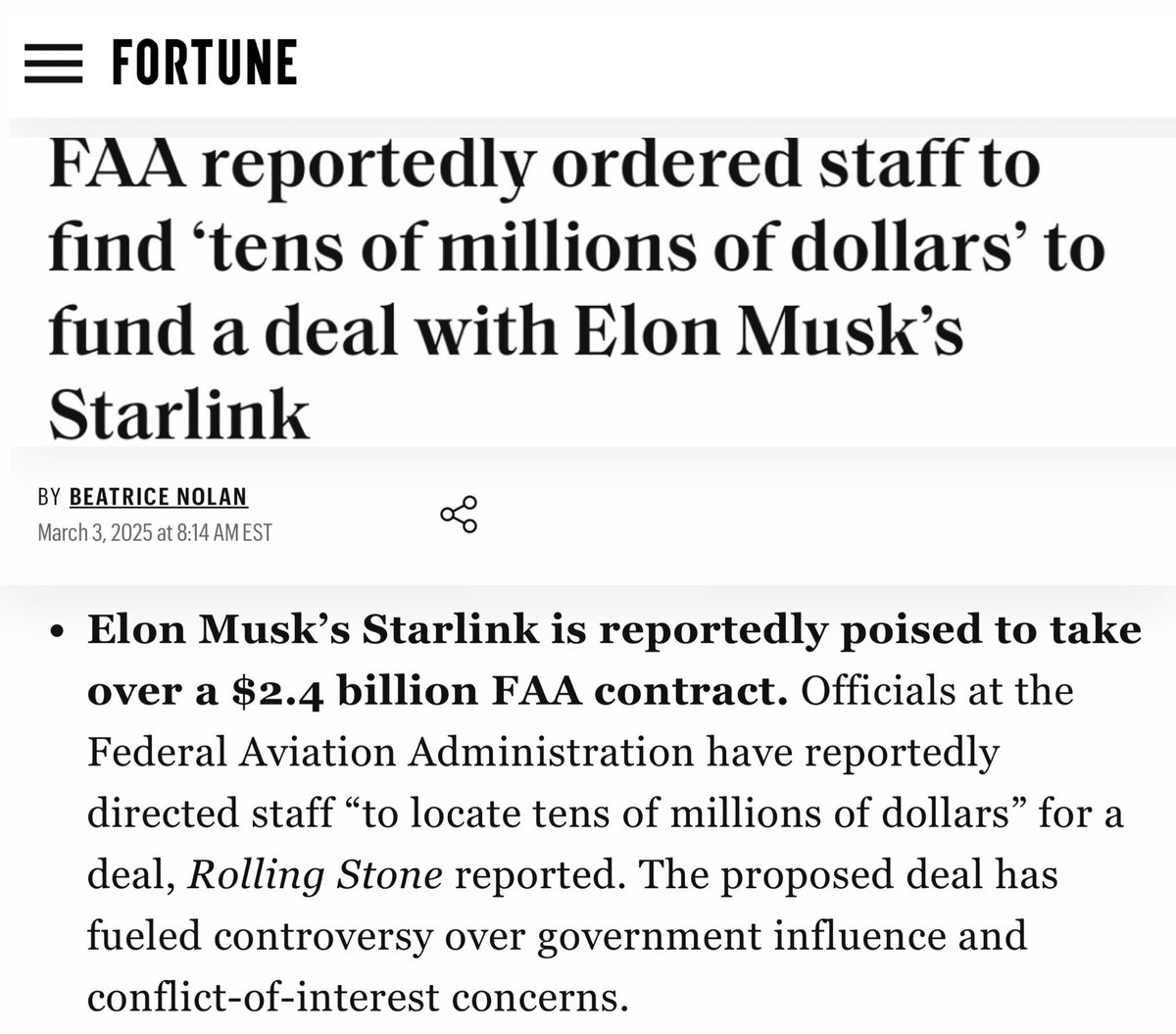 Elon spent $290 million to buy the Presidency…

… then fired the head of the ethics watchdog agency who investigates conflicts of interest

… then fired federal workers

… now is giving himself government contracts for federal agencies

That’s not efficiency.
It’s corruption.