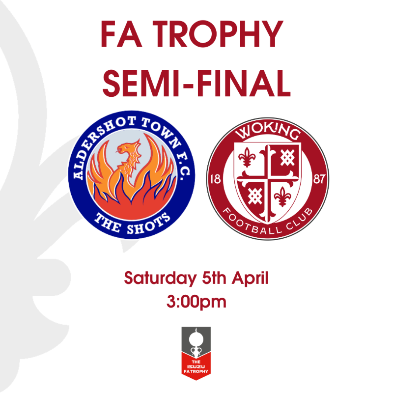 wokingfc's tweet photo. We will travel to the EBB Stadium to take on @OfficialShots in the FA Trophy semi final! https://t.co/v4toRD423p