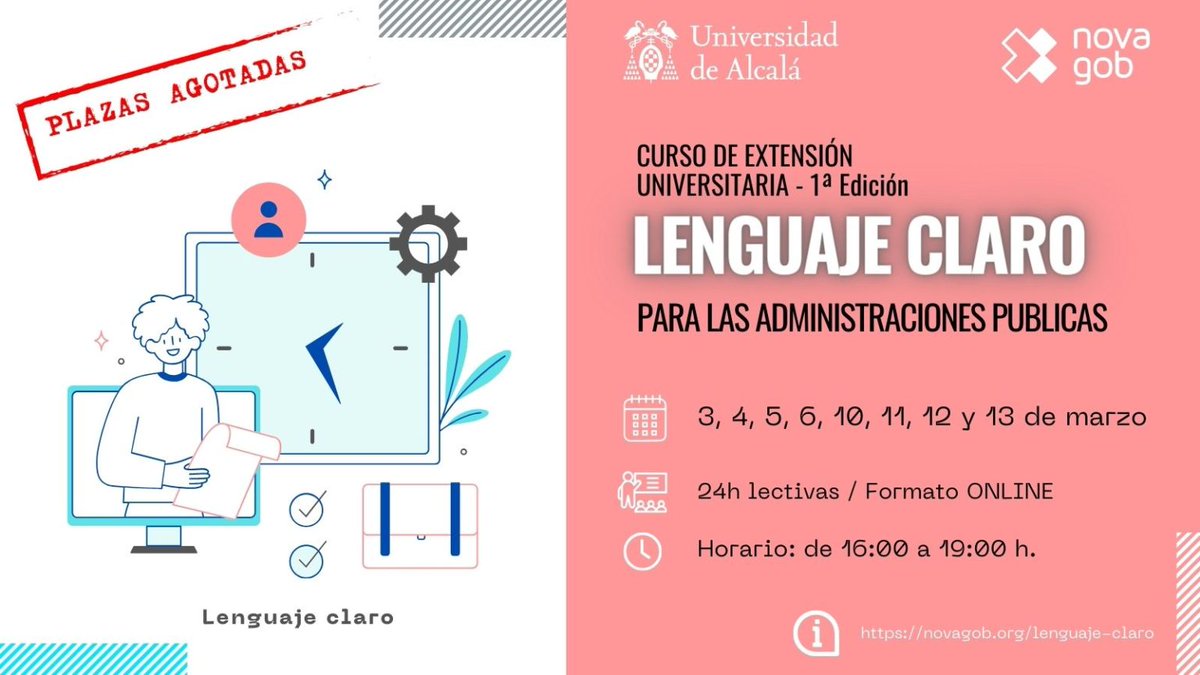 Irema Diadema (@iremans) on Twitter photo ✍️Comenzamos el curso Lenguaje claro para las admin de <a href="/novagob/">Fundación NovaGob</a> <a href="/UAHes/">Universidad Alcalá</a> <a href="/rafacamu/">Rafa Camacho</a>
👩🏫<a href="/sistema_arText/">arText 💻✍️| Sistema de ayuda a la redacción</a> <a href="/tweetmench/">Carmen Torrijos</a> <a href="/criscarretero1/">Cristina Carretero G. 🌐</a> <a href="/losdelvolcan/">Prodigioso Volcán</a> <a href="/JCFuentesG/">Julio Carlos Fuentes Gómez</a> <a href="/GermanJ_ArenasA/">Germán J. Arenas Arias</a> <a href="/Mar_Forment/">Mar Forment</a> <a href="/carme_the/">Carme</a> <a href="/BlasSubiela/">Blas Subiela</a> <a href="/LuisRubalcabaB/">Luis Rubalcaba</a> <a href="/fpolancomart/">Fernando Polanco Martínez</a> <a href="/sarapistola/">Sara Pistola</a> <a href="/xamatria/">xabier amatria</a> <a href="/AnaCorojan/">Ana Corojan 🦁🐝👨👩👧👦💜</a> ✍️Comenzamos el curso Lenguaje claro para las admin de <a href="/novagob/">Fundación NovaGob</a> <a href="/UAHes/">Universidad Alcalá</a> <a href="/rafacamu/">Rafa Camacho</a>
👩🏫<a href="/sistema_arText/">arText 💻✍️| Sistema de ayuda a la redacción</a> <a href="/tweetmench/">Carmen Torrijos</a> <a href="/criscarretero1/">Cristina Carretero G. 🌐</a> <a href="/losdelvolcan/">Prodigioso Volcán</a> <a href="/JCFuentesG/">Julio Carlos Fuentes Gómez</a> <a href="/GermanJ_ArenasA/">Germán J. Arenas Arias</a> <a href="/Mar_Forment/">Mar Forment</a> <a href="/carme_the/">Carme</a> <a href="/BlasSubiela/">Blas Subiela</a> <a href="/LuisRubalcabaB/">Luis Rubalcaba</a> <a href="/fpolancomart/">Fernando Polanco Martínez</a> <a href="/sarapistola/">Sara Pistola</a> <a href="/xamatria/">xabier amatria</a> <a href="/AnaCorojan/">Ana Corojan 🦁🐝👨👩👧👦💜</a>