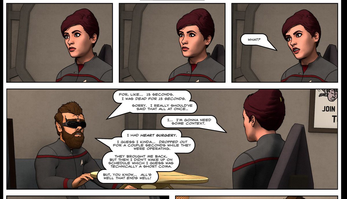 tapper31's tweet image. 3 new APT pages are up, here: aptcomic.com/comic/ep-32-pa…

This week, Tuggs really needs to learn to stop pausing in the middle of sentences.  Because -and I think I speak for all of us here- people are really sick of cliffhangers.

#StarTrek 
#webcomic 
#Blender3D #b3d