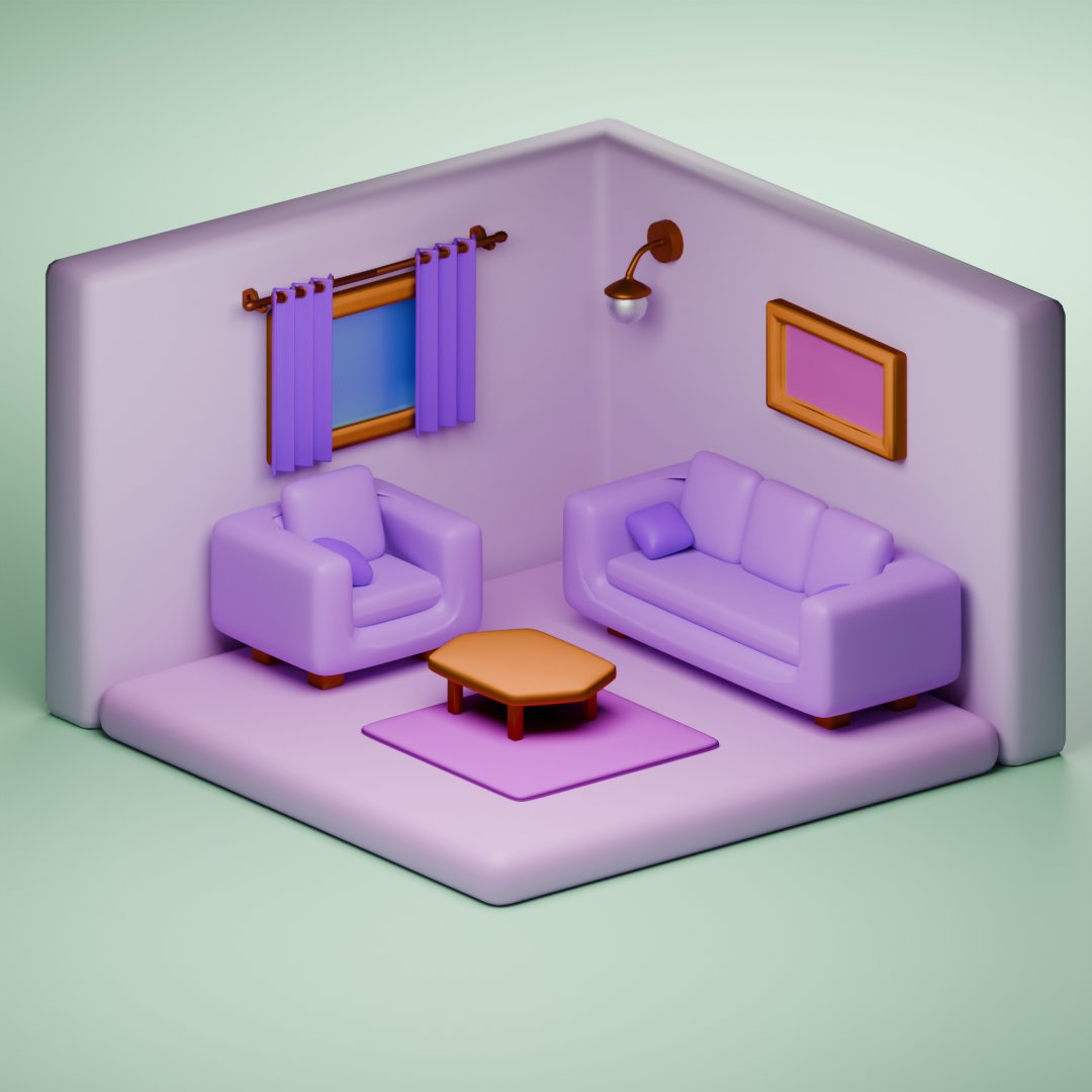 Salón morado 🛋️ #isometric #blender #b3d #3dart