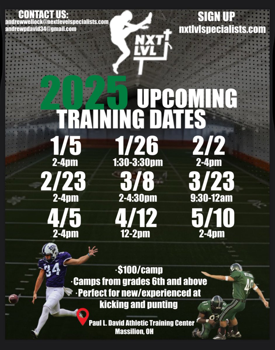 nxtlvlspeclstAW's tweet image. Whether you are preparing for an upcoming camp or want to get some reps indoors, we have you covered on 3/8‼️ 

Register today at nxtlvlspecialists.com/camp-informati… 🙌

@andrewpdavid5 #nxtlvlspecialists #kicking #punting