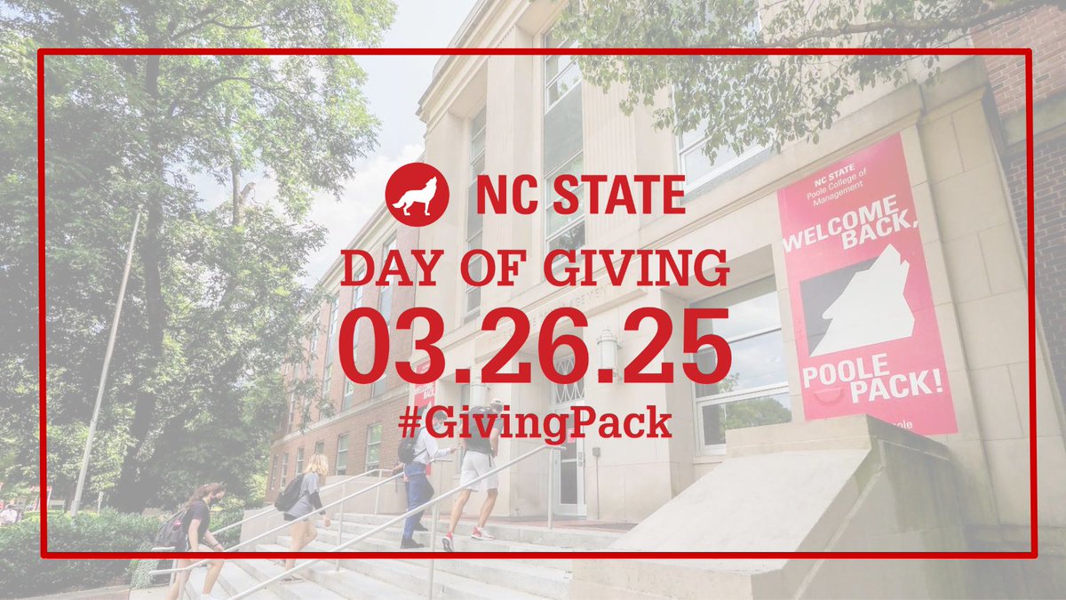 NC State Poole College of Management (@ncstatepoole) on Twitter photo Passion Inspired, Donor Fueled 🐺🐾 On March 26, <a href="/NCState/">NC State University</a> Day of Giving is your chance to fuel what drives Poole College. ✨
From creating high-impact experiences to providing broader educational access, your gift greatly impacts our #PoolePack. 🎁 ➡️ ow.ly/P2Mr50V9qVW Passion Inspired, Donor Fueled 🐺🐾 On March 26, <a href="/NCState/">NC State University</a> Day of Giving is your chance to fuel what drives Poole College. ✨
From creating high-impact experiences to providing broader educational access, your gift greatly impacts our #PoolePack. 🎁 ➡️ ow.ly/P2Mr50V9qVW