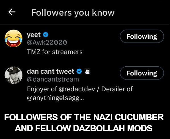 Disinfo_Tracker's tweet photo. This Nazi cucumber is the group's admin. It's followed by Dan Saltman and "Yeet" (more on yeet later). The cucumber spends its days tweeting out calls for violence and mass murder against Arabs / Muslims and then switches to his alt to attack "n-words for Palestine". (2/9) https://t.co/Qex8fcxbCh
