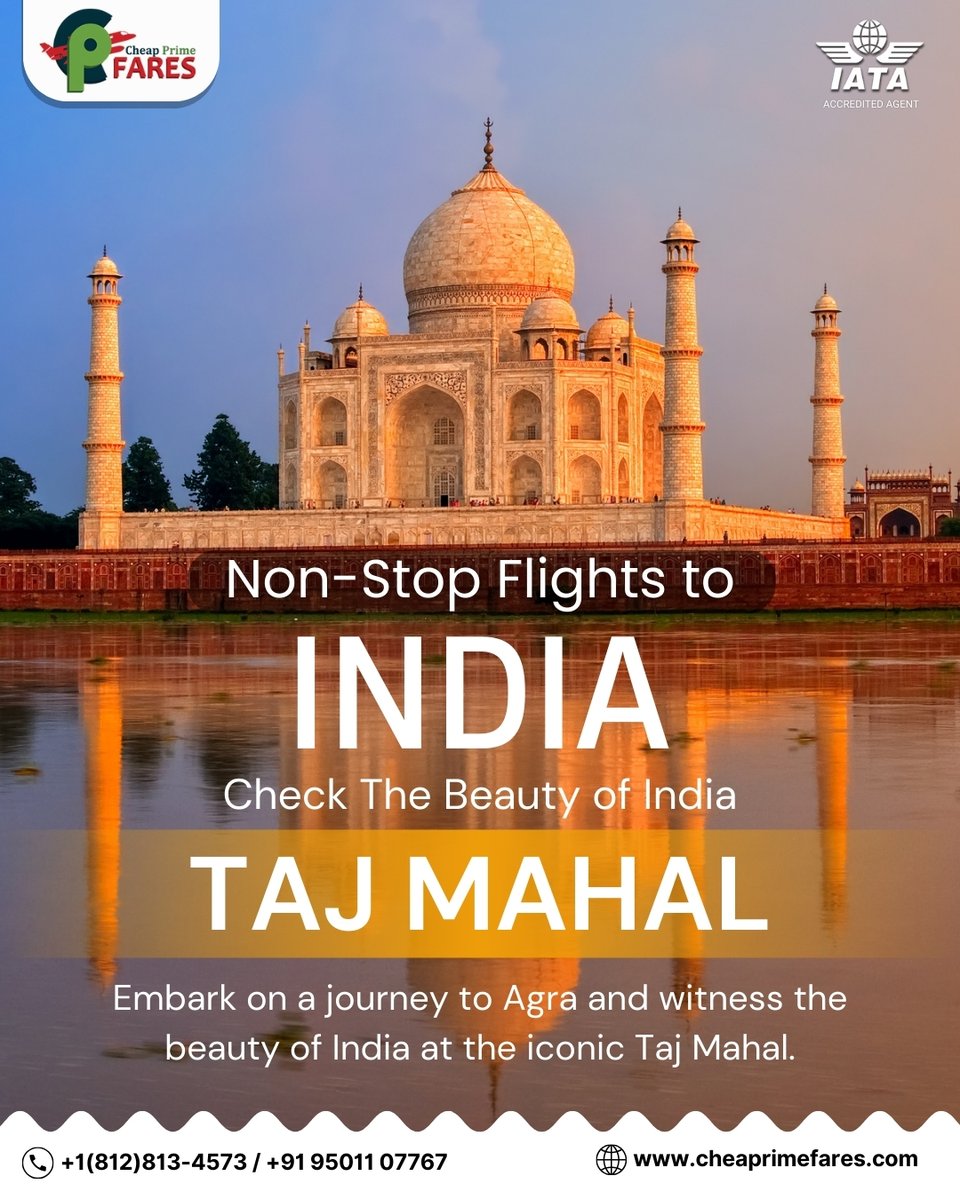 PrimeFares's tweet photo. Discover the timeless beauty of the Taj Mahal with CheapPrimeFares!  Book non-stop flights to India and explore the rich cultural heritage of Agra.
📞 Call +1(812)813-4573 / +91 95011 07767
🌐 https://t.co/bSsCUEwcVl

#CheapPrimeFares #NonStopFlights #IndiaTravel #TajMahal #India https://t.co/kiHD6st8ql