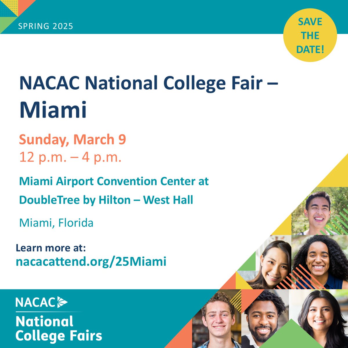 NACACFairs's tweet image. Don&apos;t these upcoming #NACAC National College Fairs.
Mar. 4 – New Jersey (two sessions)
Mar. 9 - Miami
Mar. 9 – St. Louis

Attendee registration: ow.ly/zIli50V81UT