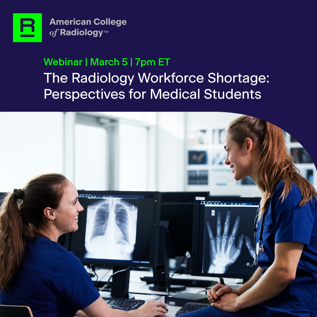 American College of Radiology (@radiologyacr) on Twitter photo The radiology workforce shortage is a growing concern. How does it impact #medstudents? What can students do to help address the challenge?
Join <a href="/ericrubinmd/">ericrubinmd</a> to learn more & engage in an important discussion shaping the future of radiology. bit.ly/4b8zBt2 The radiology workforce shortage is a growing concern. How does it impact #medstudents? What can students do to help address the challenge?
Join <a href="/ericrubinmd/">ericrubinmd</a> to learn more & engage in an important discussion shaping the future of radiology. bit.ly/4b8zBt2