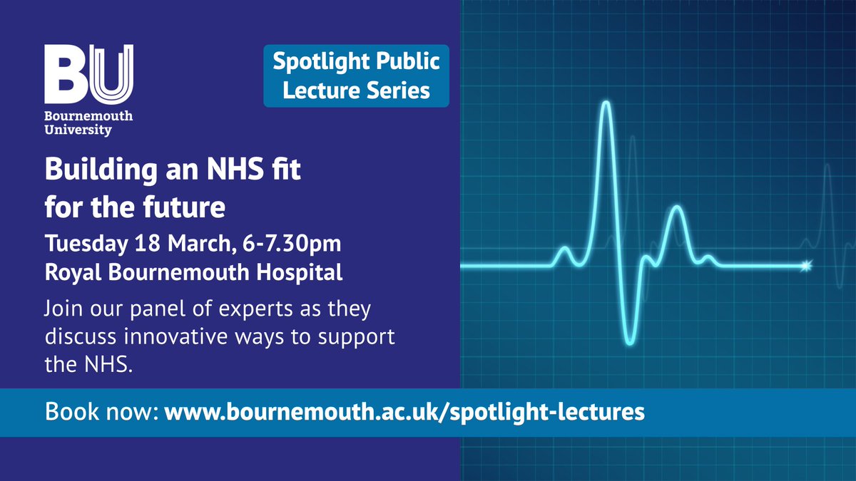 Join our free Spotlight Public Lecture at Royal Bournemouth Hospital, focusing on the future of the NHS. <a href="/bournemouthuni/">Bournemouth Uni</a> experts will explore women’s health, social care, and orthopaedics, and discuss how academic research can enhance #NHS services: bit.ly/4khZs6b