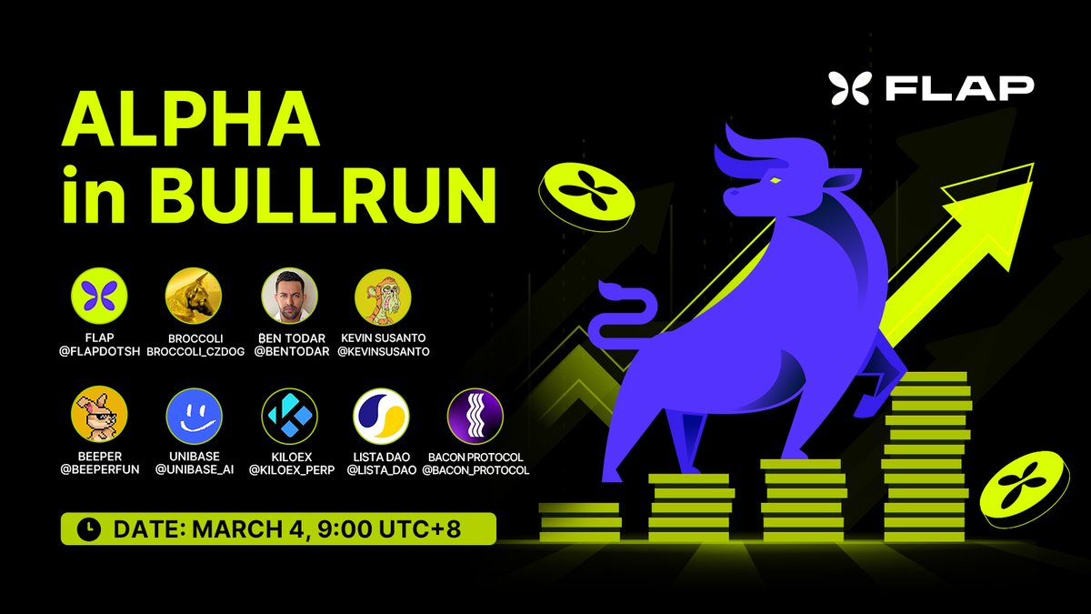 Flap (@flapdotsh) on Twitter photo 🎙 Topic: ALPHA in BULLRUN🐂📈
Speakers: <a href="/flapdotsh/">Flap 🦋</a>, <a href="/Broccoli__czdog/">BROCCOLI</a>, <a href="/BenTodar/">₿en Todar</a>, <a href="/KevinSusanto/">Kevin Susanto🕯️| Coinfest Asia Bali 🏝️</a>, <a href="/beeperfun/">Beeper | Bunny Girl 🐰</a>, <a href="/Unibase_AI/">Unibase</a>, <a href="/KiloEx_perp/">KiloEx</a>, <a href="/lista_dao/">Lista DAO</a>, <a href="/Bacon_Protocol/">Bacon Protocol</a>
Set a Reminder: x.com/i/spaces/1jMJg…
#TwitterspaceAMA #Twitterspace 🎙 Topic: ALPHA in BULLRUN🐂📈
Speakers: <a href="/flapdotsh/">Flap 🦋</a>, <a href="/Broccoli__czdog/">BROCCOLI</a>, <a href="/BenTodar/">₿en Todar</a>, <a href="/KevinSusanto/">Kevin Susanto🕯️| Coinfest Asia Bali 🏝️</a>, <a href="/beeperfun/">Beeper | Bunny Girl 🐰</a>, <a href="/Unibase_AI/">Unibase</a>, <a href="/KiloEx_perp/">KiloEx</a>, <a href="/lista_dao/">Lista DAO</a>, <a href="/Bacon_Protocol/">Bacon Protocol</a>
Set a Reminder: x.com/i/spaces/1jMJg…
#TwitterspaceAMA #Twitterspace