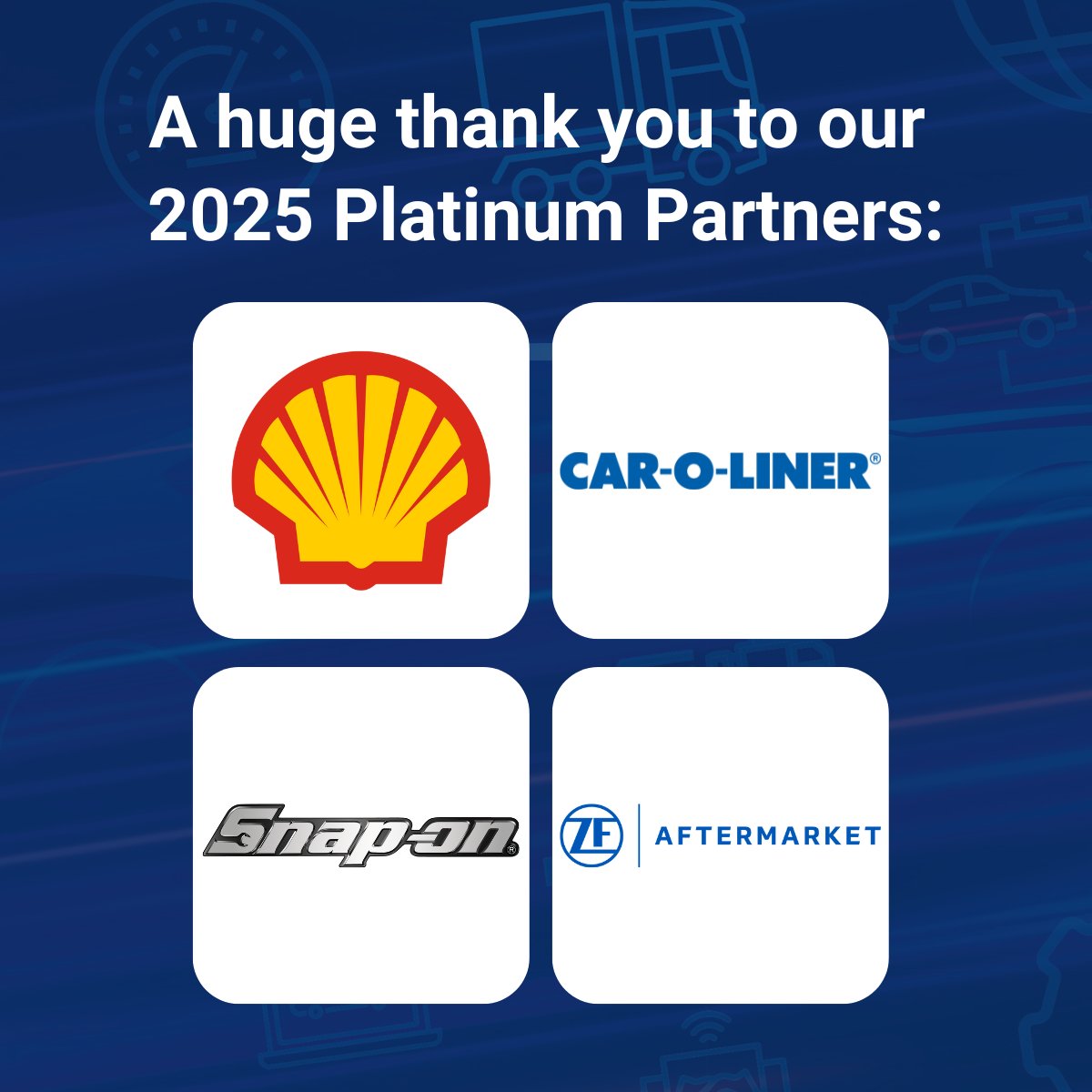 Join us in welcoming our Platinum Partners at Automechanika Birmingham 2025:

<a href="/Axalta/">Axalta</a>, <a href="/Castrol/">Castrol</a>, <a href="/CommaOilUK/">CommaOilOfficial</a>, <a href="/PPG/">PPG</a>, <a href="/Shell/">Shell</a>, Car-O-Liner, <a href="/Snapon_Tools/">Snap-on Tools</a>, <a href="/ZF_Group/">ZF Group</a> 

Register for FREE here: automechanika-2025-splash.reg.buzz/facebook

#Automechanika2025 #AutomotiveIndustry