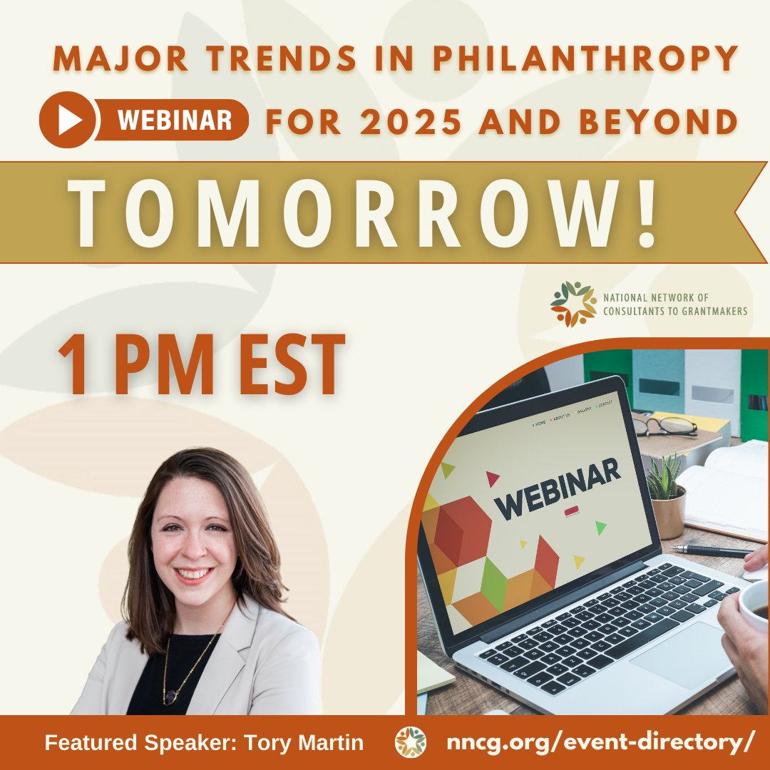 🚨 Last chance to register! 🚨

Join us TOMORROW for "Major Trends in Philanthropy for 2025 and Beyond" with Tory Martin from the Johnson Center. Gain insights &amp; strategies! 💪📅 March 4, 2025 | ⏰ 1 to 2 p.m. EST🔗 Sign up now: nncg.org/event-directory

📑 johnsoncenter.org/wp-content/upl…