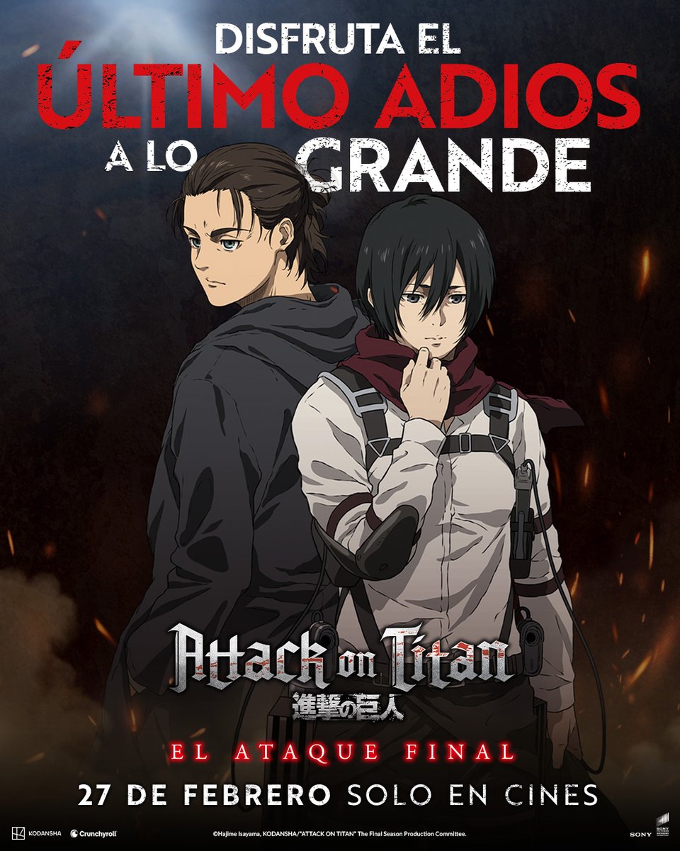 crunchyroll_la's tweet photo. 10 años de intensas emociones merecen una despedida sin igual. 💥⚔️ No te pierdas Attack on Titan: EL ATAQUE FINAL en cines. https://t.co/XQQx95Qcz6