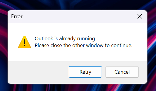 zacbowden's tweet photo. in today's episode of "the new Outlook is terrible" for some reason they app thinks it's already running even when it's not so I can't open it.

a) why can't i open more than one instance of it anyway

b) WHAT OTHER WINDOW 

c) bring back Windows Mail https://t.co/659Q47Oohp
