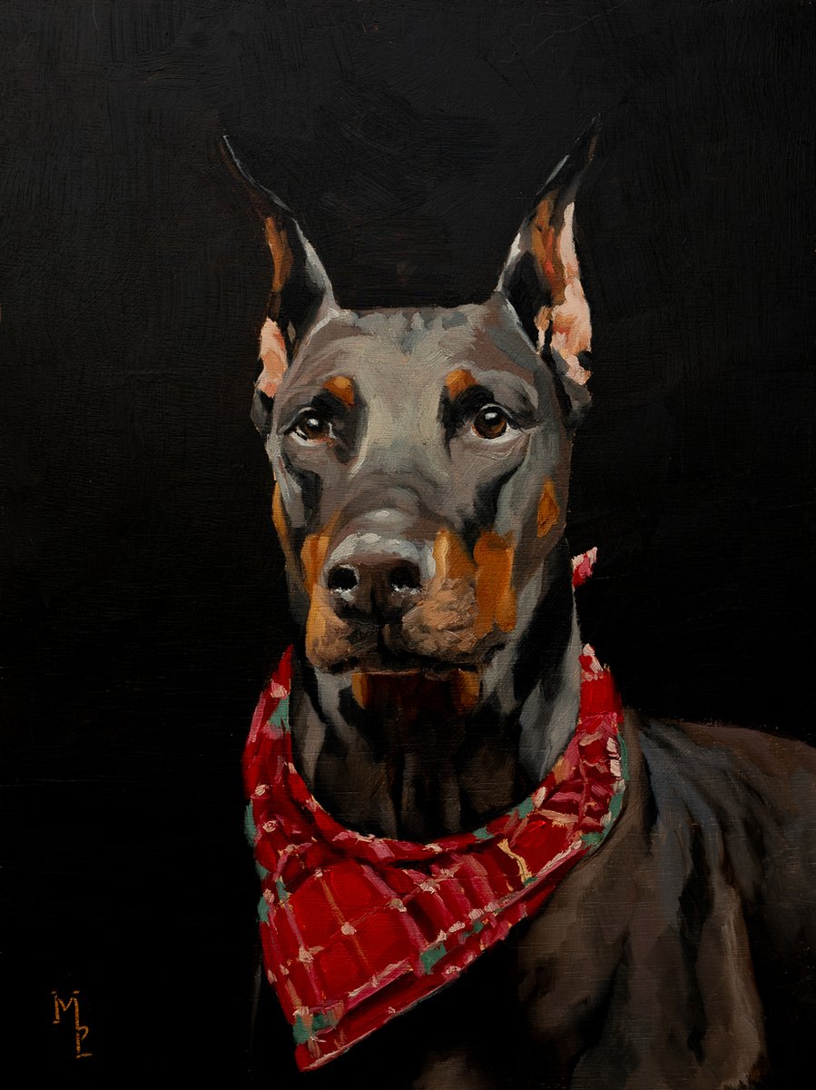 MissMustardSeed's tweet photo. My latest pet portrait and first Dobermann.  Original oil on 9 x 12 board. https://t.co/WPXS9nAREC