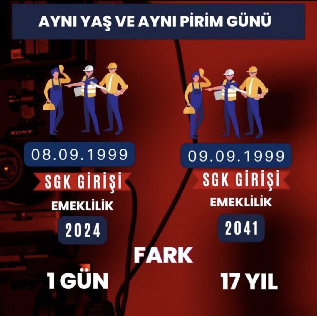 Emeklilik bir hayal olmamalı! 1999 sonrası çalışanlar için de hakkaniyet istiyoruz..‼️‼️
#EytSonrasınaHaksızlıkVar

Fatih Altaylı Vestel Zorlu Temu Ayşe Barım Beykoz Belediye Bankalar Marmara Işıklar #SONDAKİKA Üniversitesi #MüslümGürses Almanya'nın Mannheim