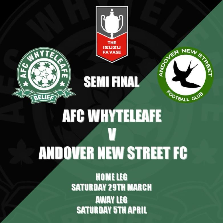 FA VASE SEMI FINAL OPPONENTS CONFIRMED ‼️

We welcome Andover New Street FC to Church Road on the 29th March with the return leg at their place on the 5th April.

Up the Leafe 💪

More details to follow.