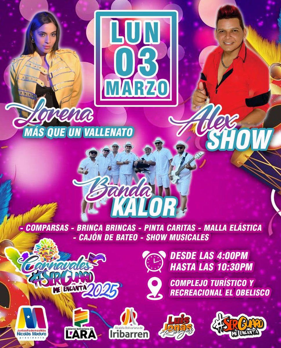 Quiero invitar a nuestro pueblo para compartir en familia un rato agradable desde el emblemático Obelisco y disfrutar de todas las sorpresas que tenemos para quienes nos visiten. Carnavales “Ser Guaro Me Encanta”