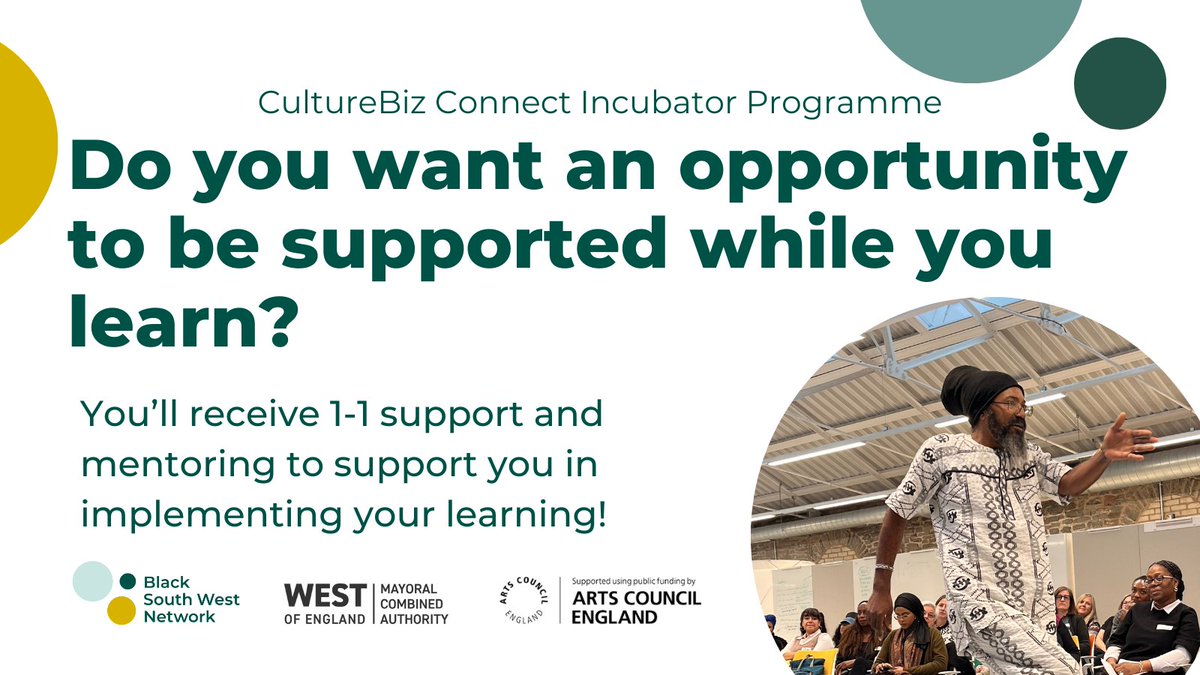During the CultureBiz Connect Programme you’ll recieve:

New skills and learning sessions
Networking opportunities
1-1 support and mentoring
An opportunity to showcase your work to new audiences

Apply here: blacksouthwestnetwork.org/culturebiz

#CultureBizConnect #BSWN