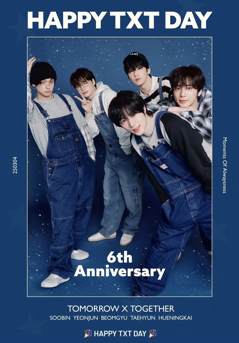 6th Anniversary！！🎉

항상 모아를 행복해줘서 고마워요!!!
내일도 함께하자!!!!!

#TOMORROW_X_TOGETHER 
#TXT_6thAnniversary #TXT 
#투모로우바이투게더