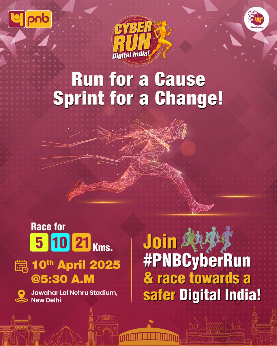 pnbindia's tweet photo. Get Set Ready! Join us on 10th April,2025!
#PNBCyberRun #PNB #marathon #cyberawareness #events https://t.co/j6jW1nxupu