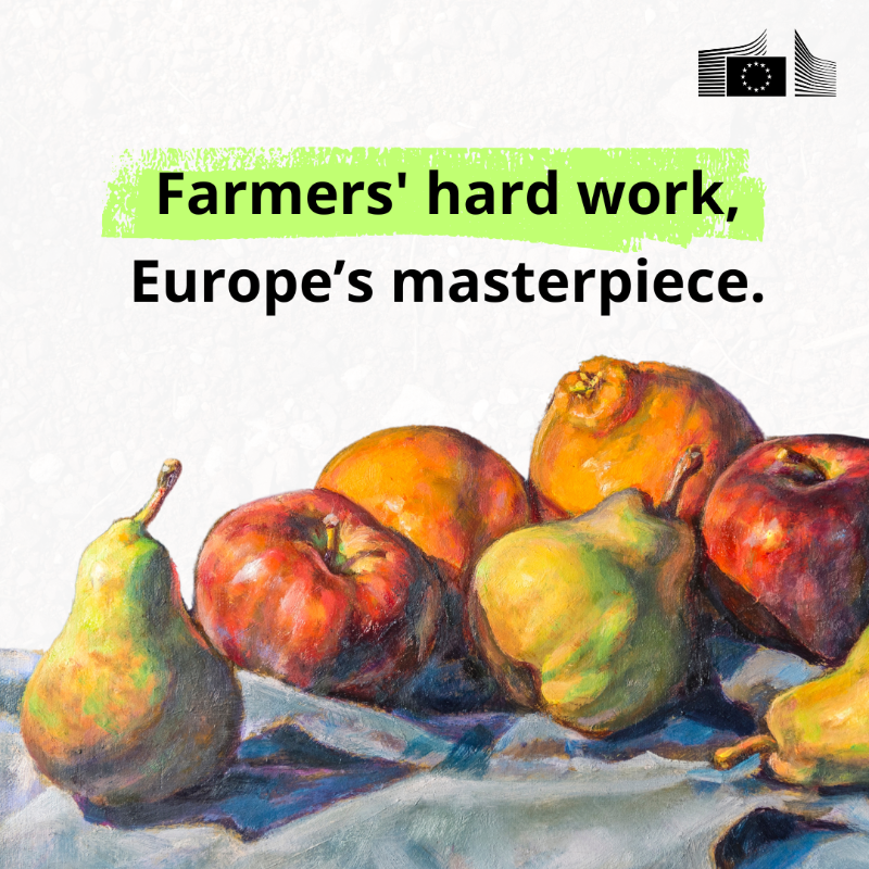 EU_Commission's tweet photo. Fair 
Sustainable
Competitive 

This is our Vision for Food and Agriculture.

We aim to achieve it by listening to all, taking direct action to unlock resources, and assuring farmers their toil is worth every euro. 

This isn't just sustainable; it's the European way ↓