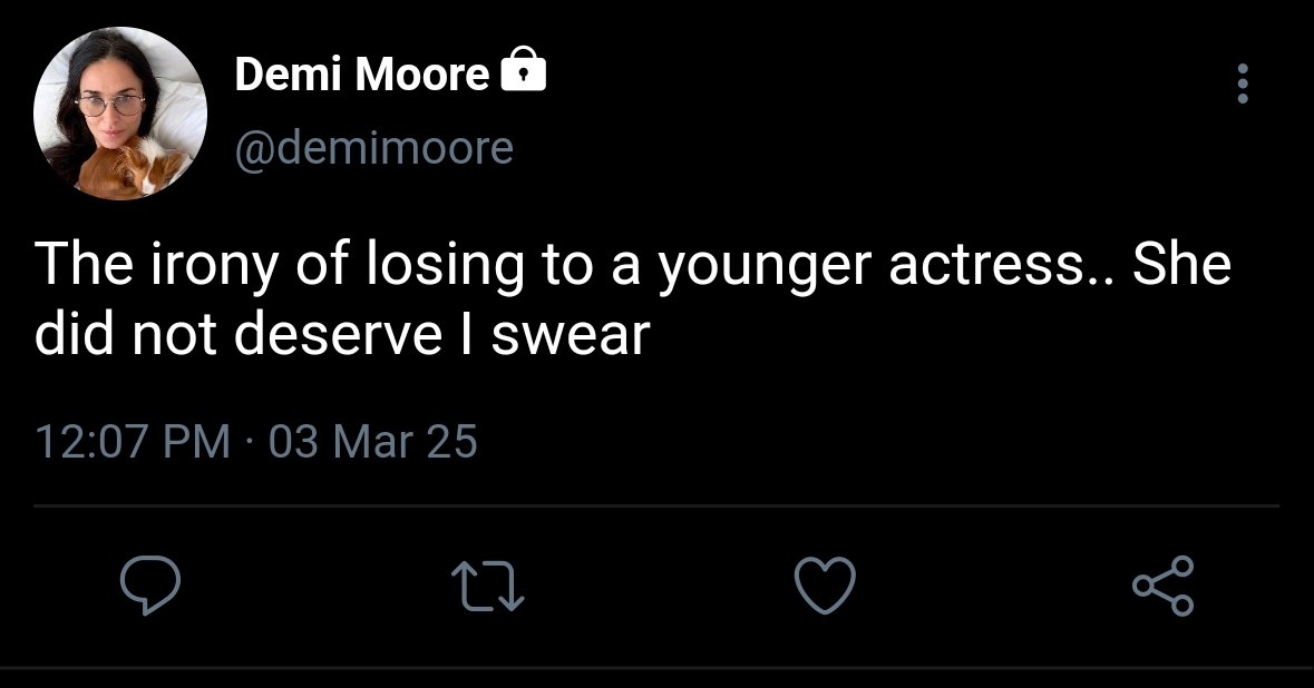 wonspacy's tweet image. 3. trad: "a ironia de perder pra uma atriz mais nova.. ela não merecia eu juro" / "eu preciso falar com a Fernanda Torres"