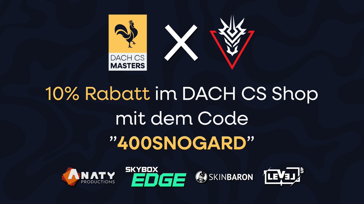 SNOGARD Dragons 🐉 (@snogard_dragons) on Twitter photo Ihr wollt auf shop.dachcs.de shoppen, gleichzeitig sparen und damit auch noch <a href="/dachcs/">DACH CS Masters</a> supporten?
Kein Problem!
Code 🎫: 400SNOGARD
Ersparnis 🤑: 10%
#DACHCS Ihr wollt auf shop.dachcs.de shoppen, gleichzeitig sparen und damit auch noch <a href="/dachcs/">DACH CS Masters</a> supporten?
Kein Problem!
Code 🎫: 400SNOGARD
Ersparnis 🤑: 10%
#DACHCS