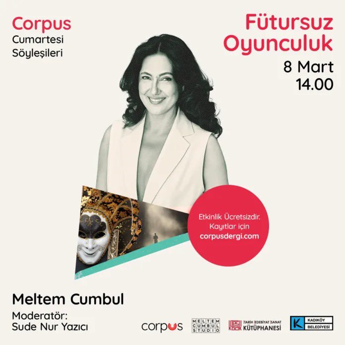 Meltem Cumbul (@mcumbulofficial) on Twitter photo Eric Morris Sisteme ait bir kavram olan Fütursuz Oyunculuk
üzerine söyleşiye katılmak ister misiniz ? Kayıt için aşağıdaki linke girmeniz ve katır oluşturmanız yeterli 🎭🎬
corpusdergi.com/etkinlik/futur… <a href="/corpusdergi/">Corpus Dergi</a> Eric Morris Sisteme ait bir kavram olan Fütursuz Oyunculuk
üzerine söyleşiye katılmak ister misiniz ? Kayıt için aşağıdaki linke girmeniz ve katır oluşturmanız yeterli 🎭🎬
corpusdergi.com/etkinlik/futur… <a href="/corpusdergi/">Corpus Dergi</a>