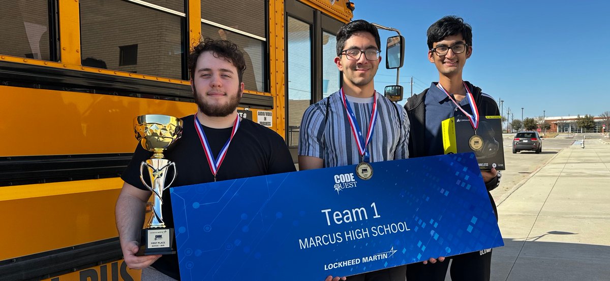We are so proud of Avery Brown, Zain Keshwani and Venkat Giridhar for placing FIRST place in the CodeQuest computer programming competition at Lockheed Martin. Way to go guys! It's a great day to be a Marauder!