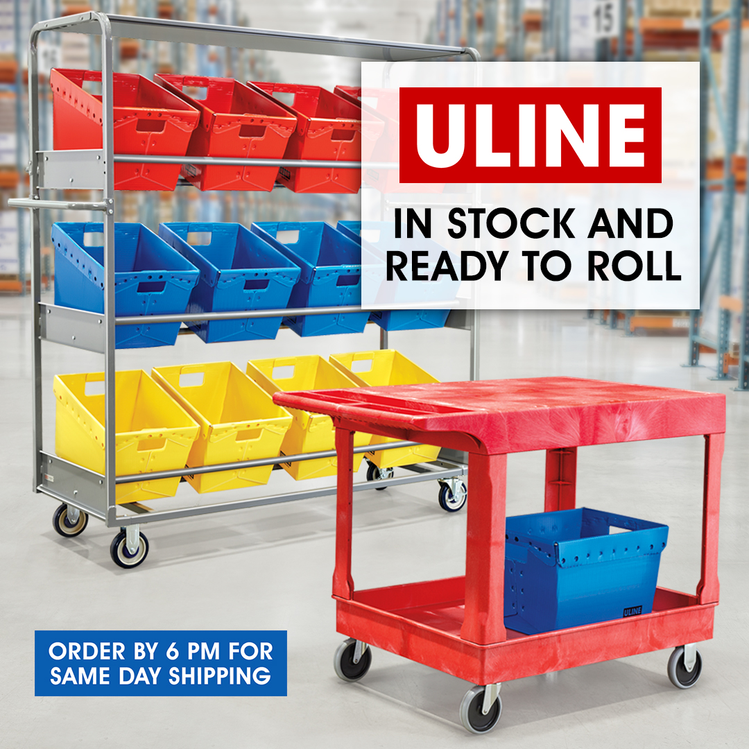 Uline has a huge selection of carts and trucks in stock and ready to roll. Load ‘em up and move ‘em out. uline.com